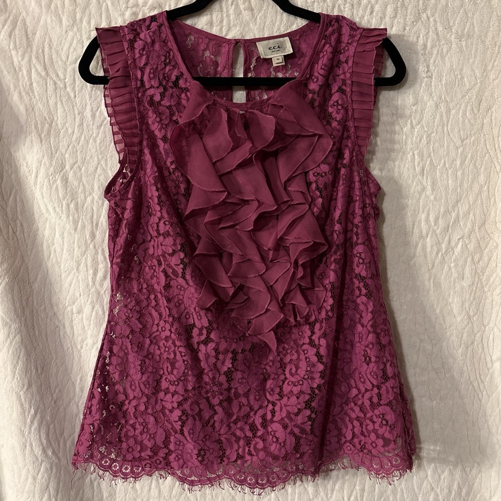 ECI Fuchsia Lace Ruffle Top - Picture 2 of 3